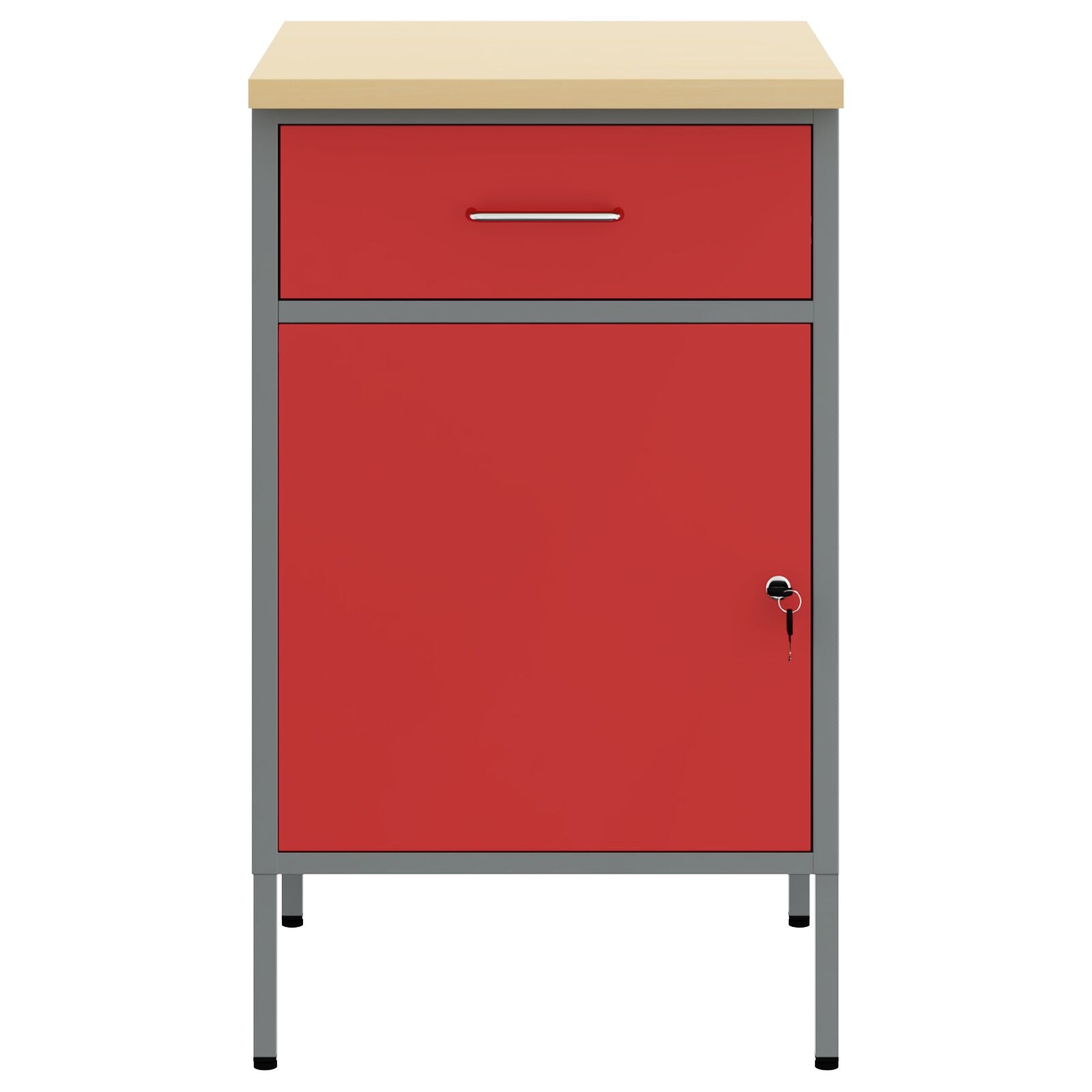 Werkcabinet 50X55X84 Cm Staal Rood en grijs Werkcabinet met 1 lade en 1 deur