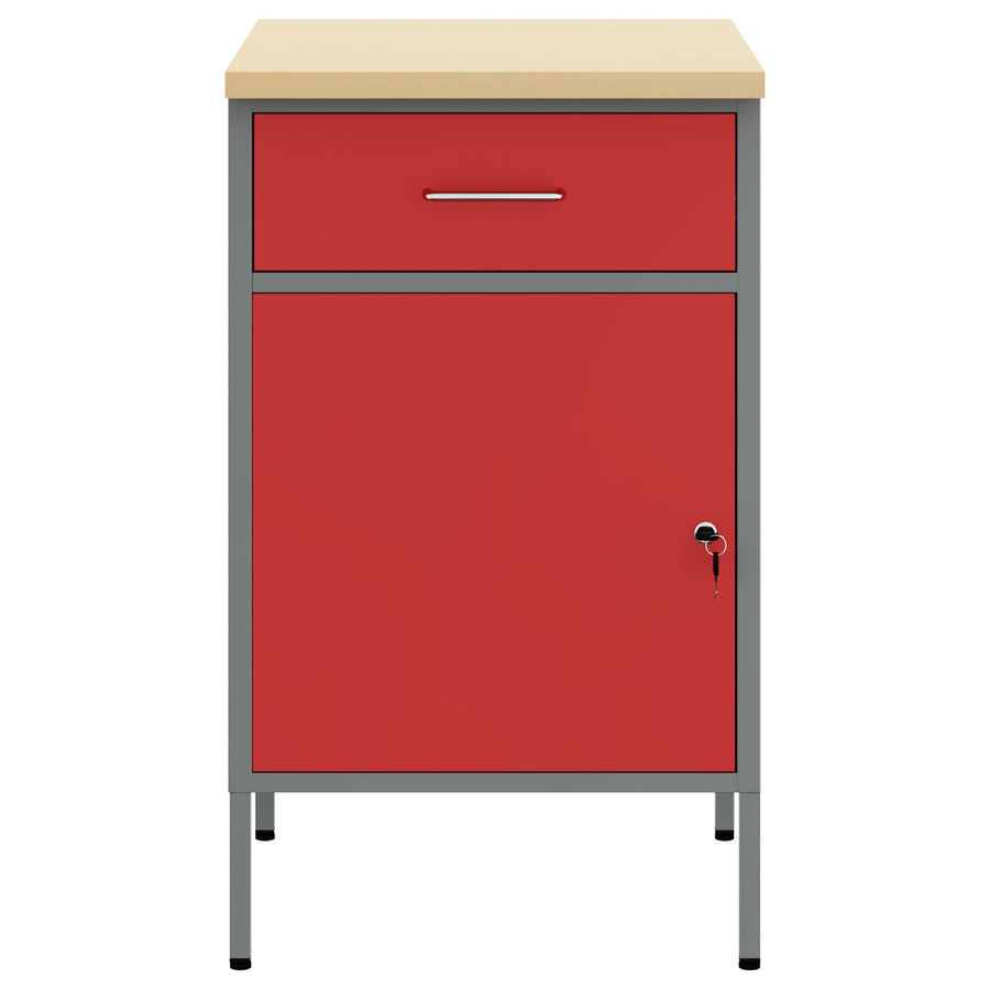 Werkcabinet 50X55X84 Cm Staal Rood en grijs Werkcabinet met 1 lade en 1 deur