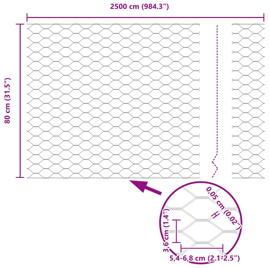 Hexagon Fence 0.8X25 M Gegalvaniseerd Staal 25 x 0.8 m 36 mm