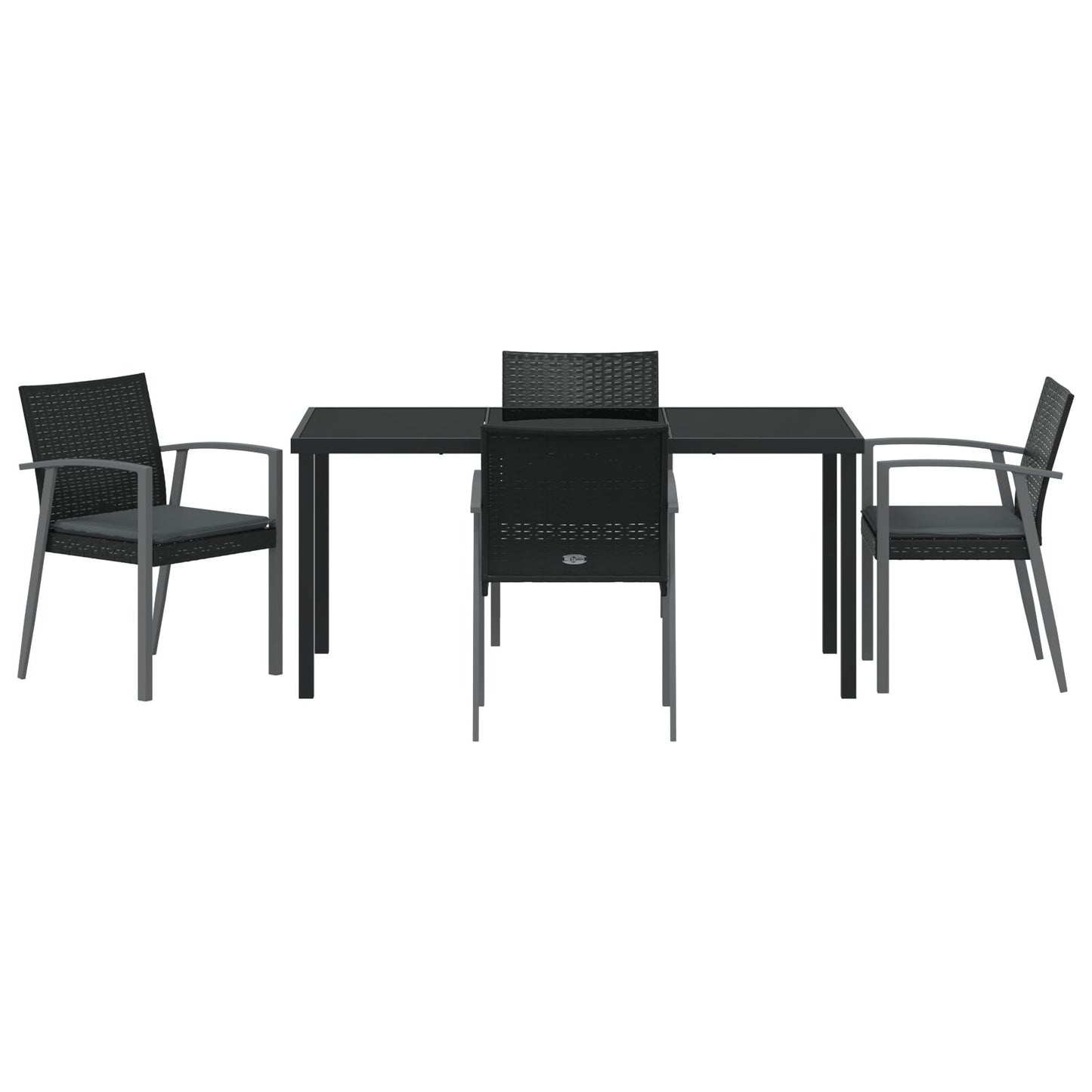 5-Delige Tuin Dinerset Met Kussens Zwart Poly Rattan