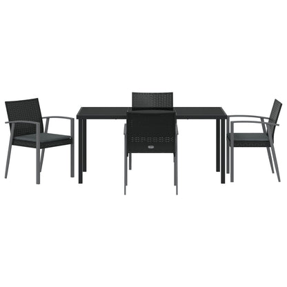 5-Delige Tuin Dinerset Met Kussens Zwart Poly Rattan