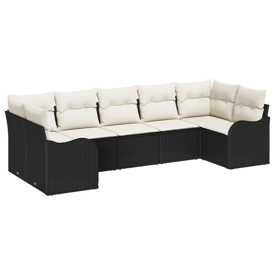 7-delige Tuinbankset met Kussens Zwarte Poly Rattan, vidaXL 2-zit Tuinbank met Kussens Zwarte Poly Rattan