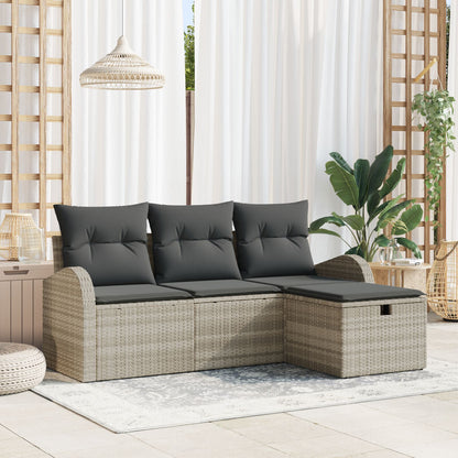 4-Delige Tuin Sofa Set Met Kussens Lichtgrijs Poly Rattan