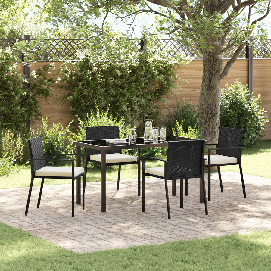 5-Delige Tuin Eetset Zwart Poly Rattan