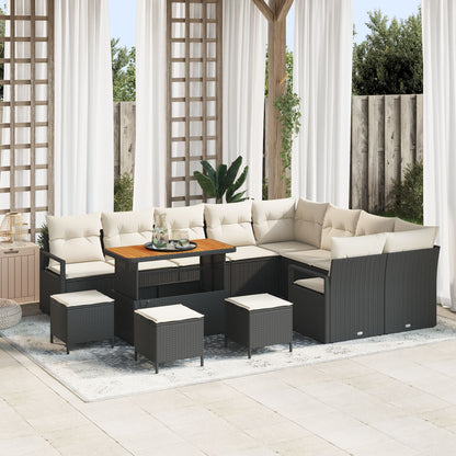 13-Delige Tuin Sofa Set Met Kussens Zwart Poly Rattan Acacia, 2-Zits Tuin Sofa Met Opslag & Kussens Zwart Poly Rattan, 4-Delige Tuin Eet Set Met Kussens Zwart Poly Rattan Acacia Wit