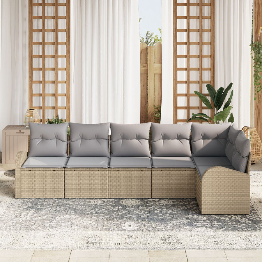 6-Delige Tuin Sofa Set Met Kussens Poly Rattan Beige en grijs zonder tafel