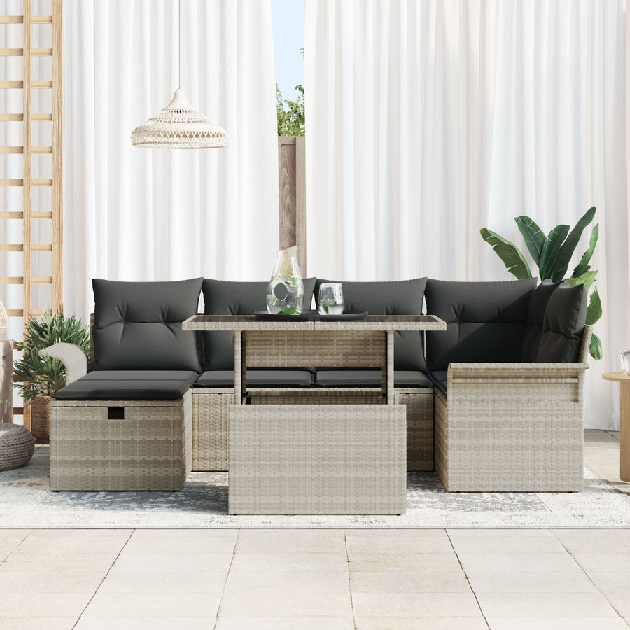 7 Delige Tuin Sofa Set Met Kussens Lichtgrijs Poly Riet