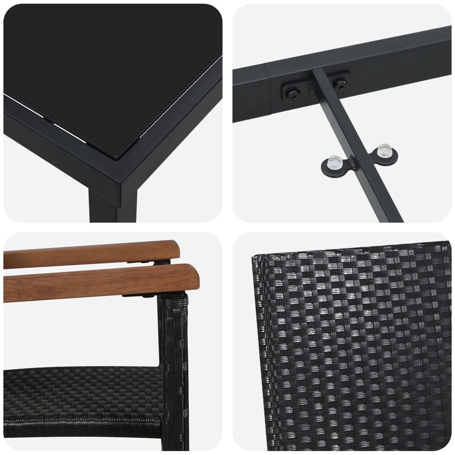5-Delige Tuin Eetset Zwart Poly Rattan