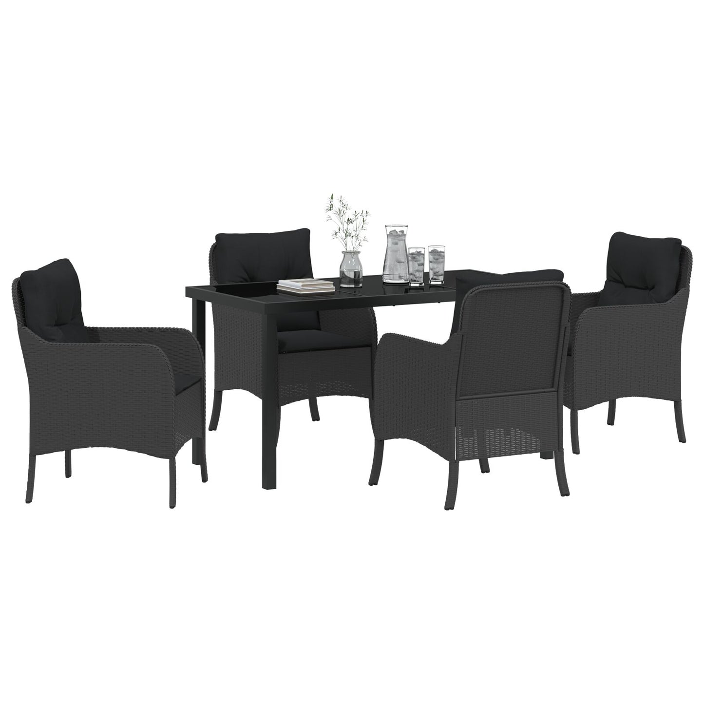 5-Delige Tuinset Met Kussens Zwart Poly Rattan