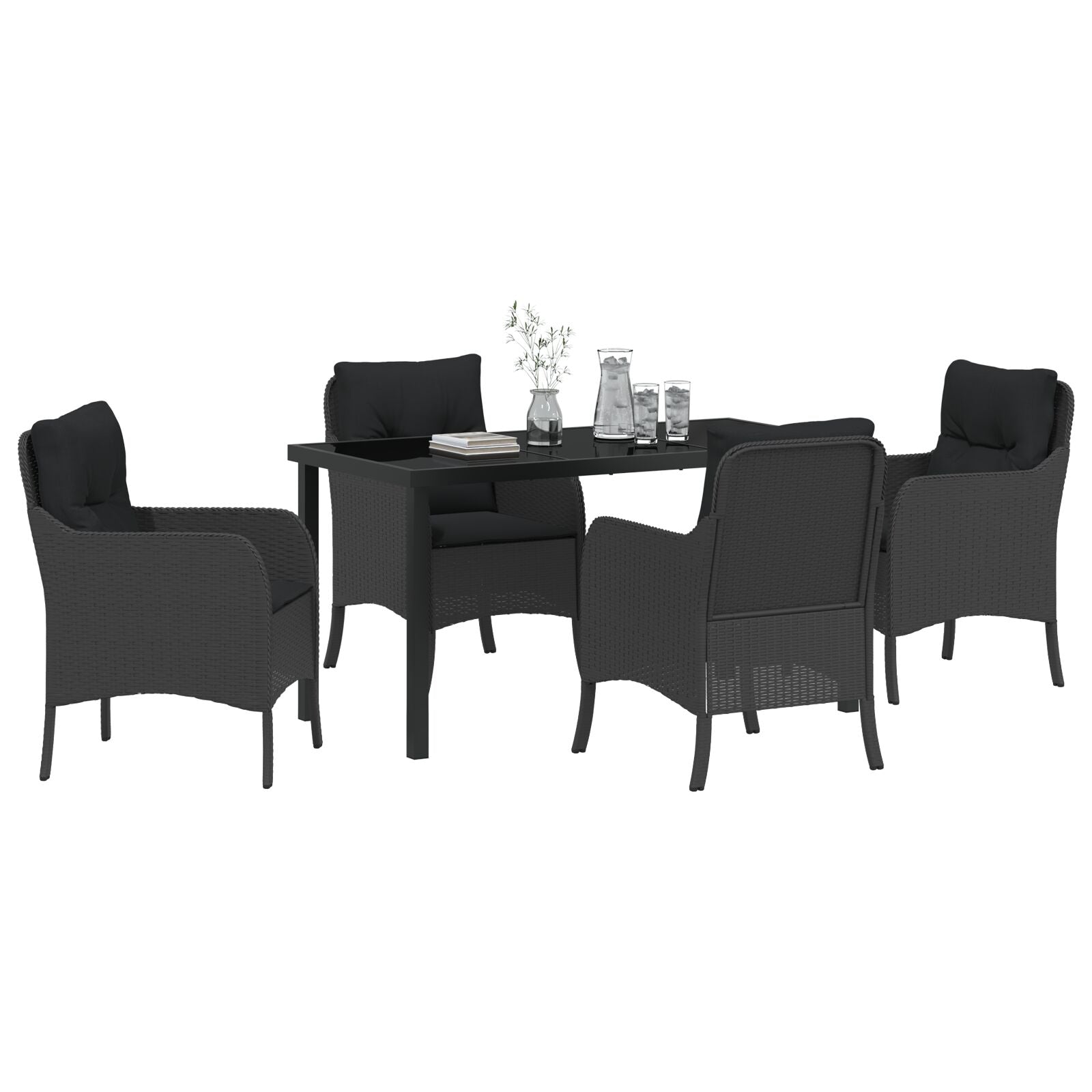 5-Delige Tuinset Met Kussens Zwart Poly Rattan