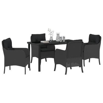 5-Delige Tuinset Met Kussens Zwart Poly Rattan