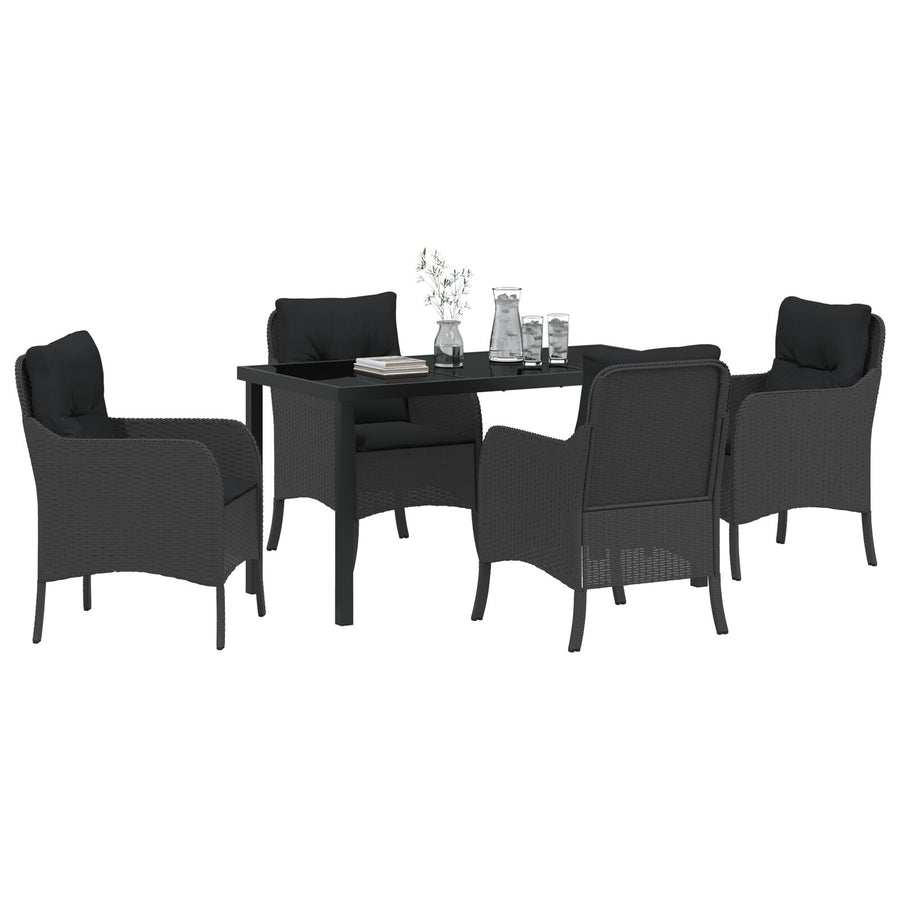 5-Delige Tuinset Met Kussens Zwart Poly Rattan