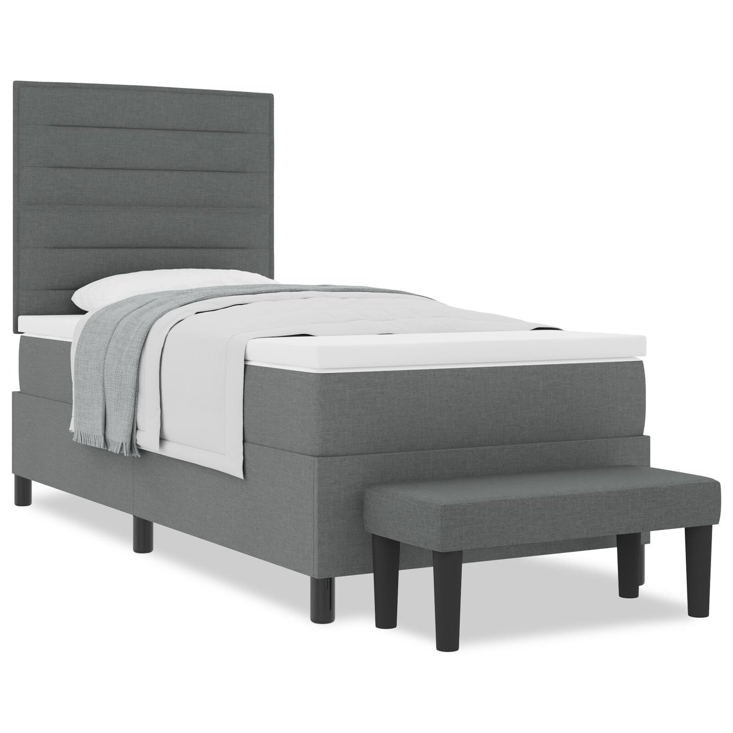 Boxspringbed Met Matras & Bank Stof Donkergrijs 90 x 200 cm Lijnen ontwerp