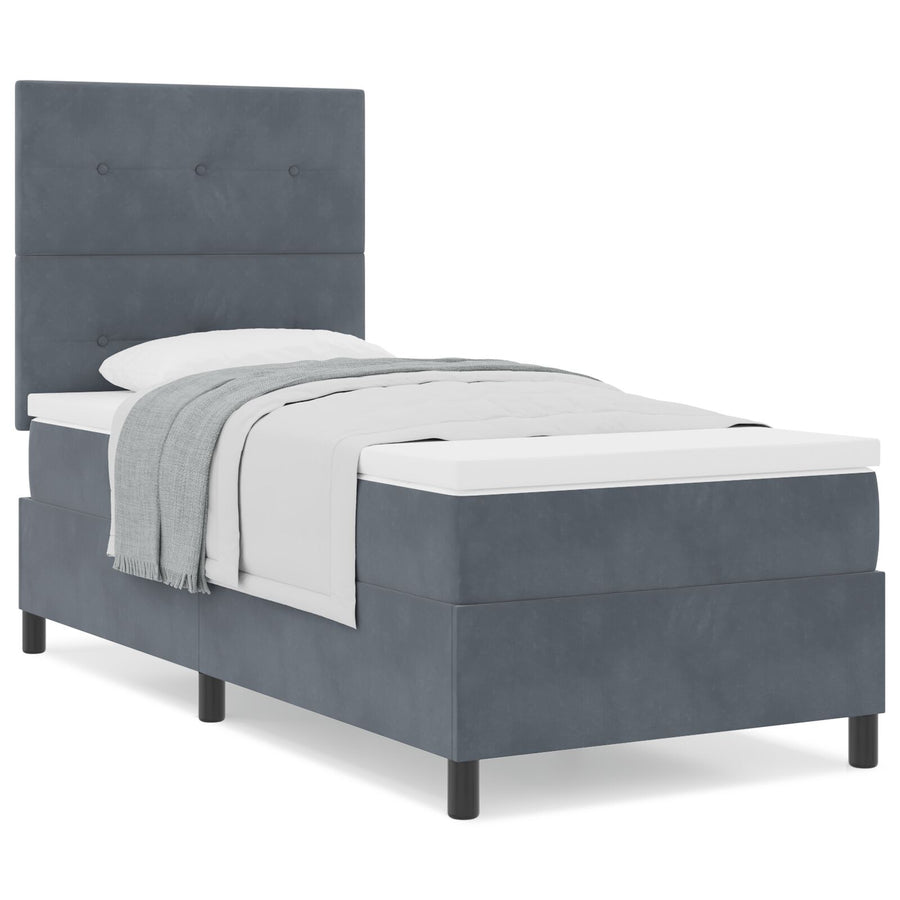 Boxspringbed Met Matras Donkergrijs Eenpersoons Fluweel Blauw