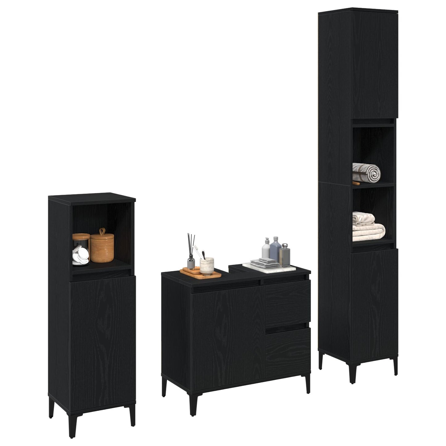 Badkamermeubel Set Set Van 3 Zwart Eiken Mdf