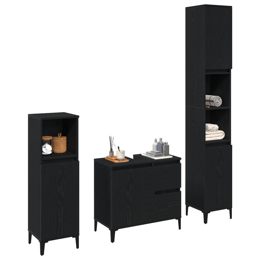 Badkamermeubel Set Set Van 3 Zwart Eiken Mdf