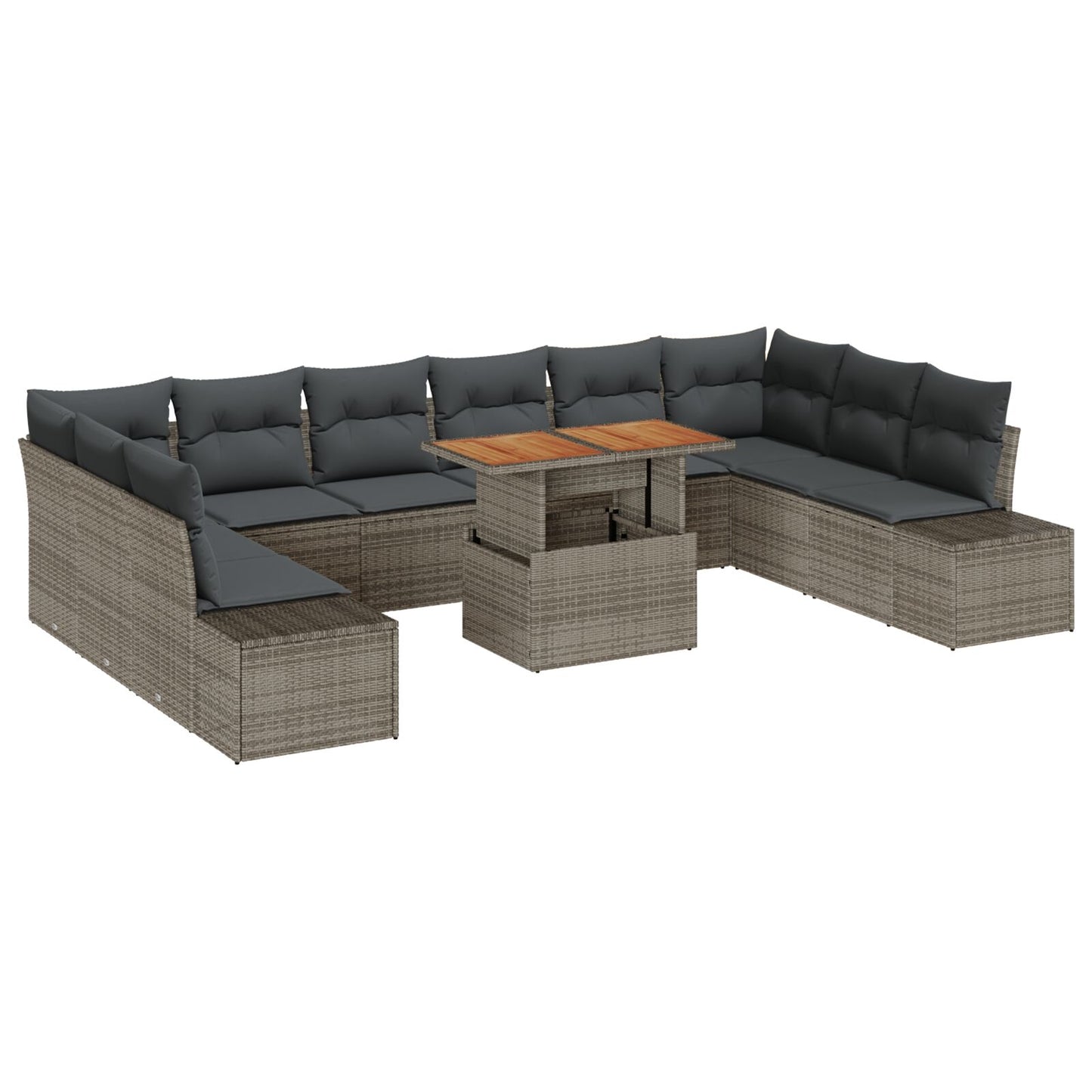 Tuinbank Set Set Van 11 Grijs, Donker Grijs Rattan, Polyester