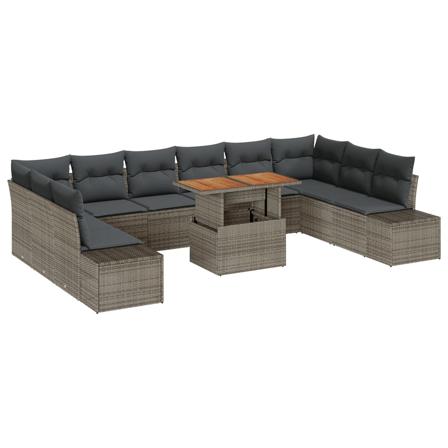 Tuinbank Set Set Van 11 Grijs, Donker Grijs Rattan, Polyester