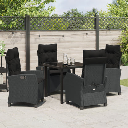 5-Delige Tuinset Met Kussens Zwart Poly Rattan