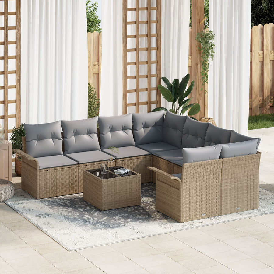 9-Delige Tuin Sofa Set Met Kussens Beige Poly Rattan