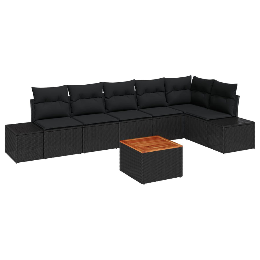 7-Delige Tuin Sofa Set Met Kussens Zwart Poly Riet Acacia