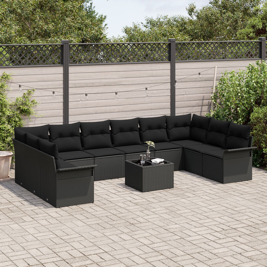 11-Delige Tuinbankset Met Kussens Beige Poly Rattan