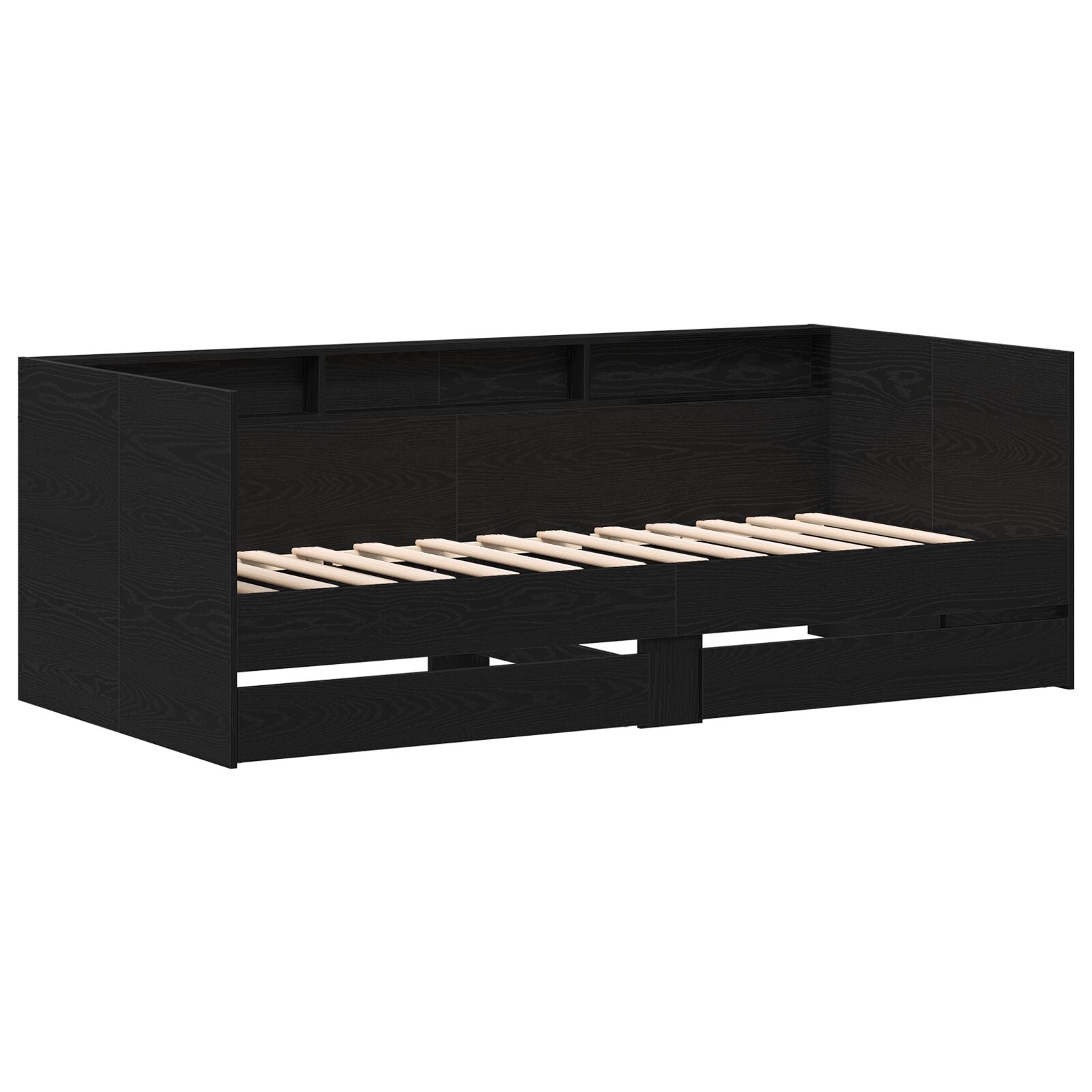 Dagbed Met Zwarte Eiken Lades Zwart Eiken Bewerkt Hout 90 X 190 Cm