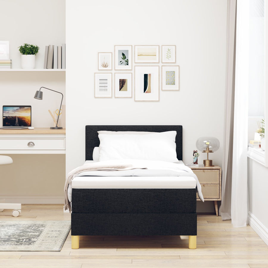 Boxspring Bed Met Matras Stof Zwart 80 x 200 cm Knoopgestikt