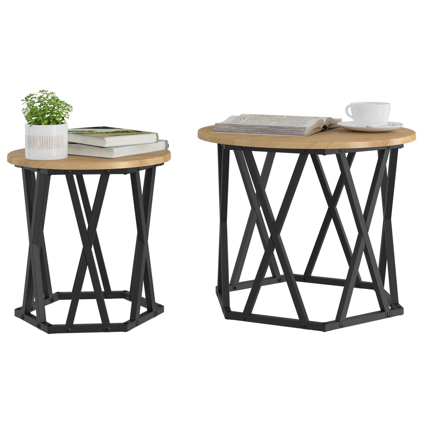 Nesting Bijzettafels 2 Stuks Artisan Eiken Houten Ambachtelijk eiken