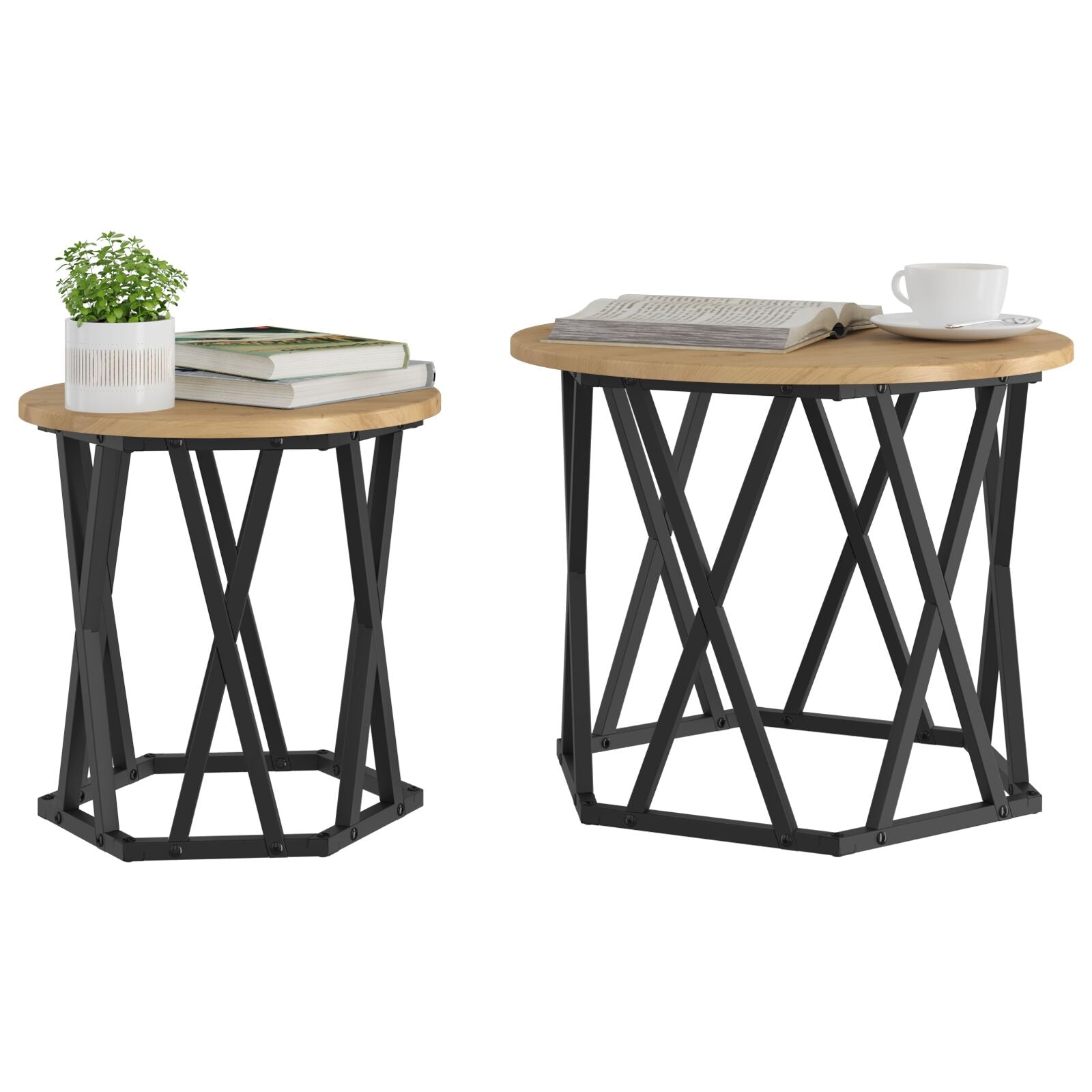 Nesting Bijzettafels 2 Stuks Artisan Eiken Houten Ambachtelijk eiken