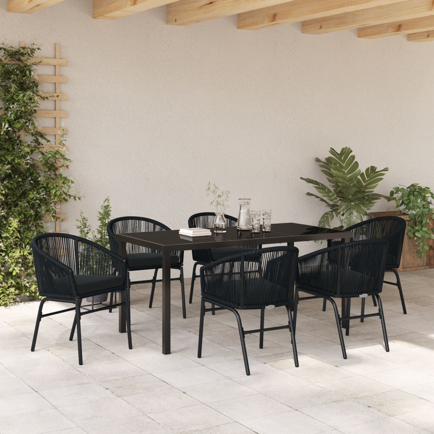7-Delige Tuindining Set Zwart Poly Rattan