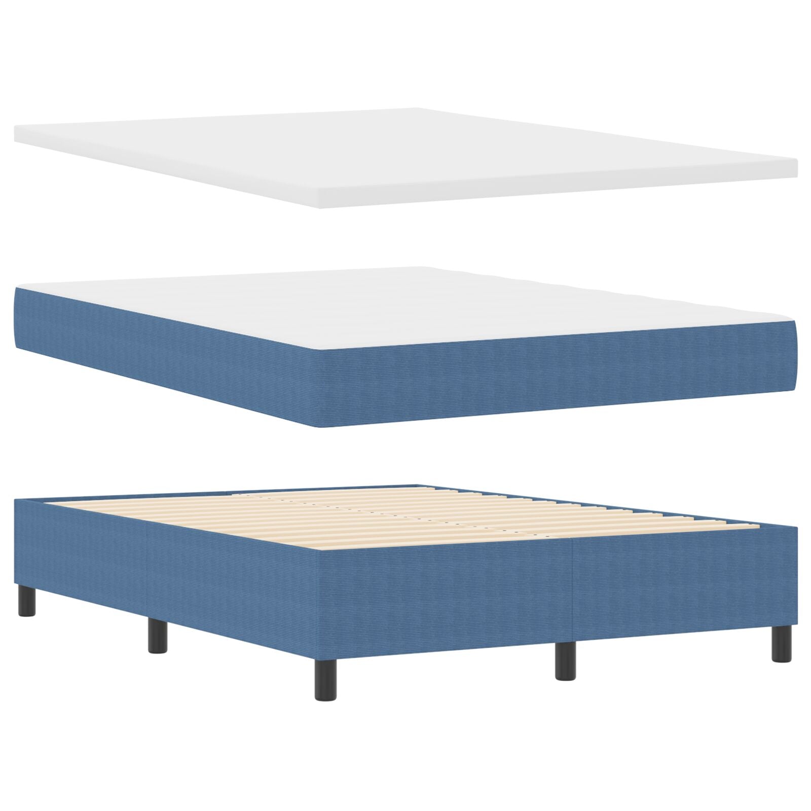 Boxspringbed Met Matras Blauw 140X200 Cm Corduroy Stof