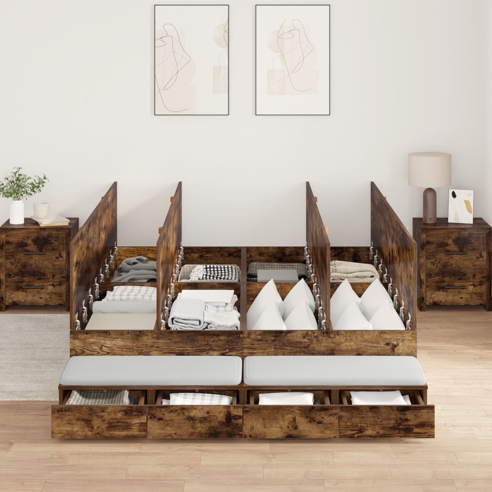Opbergbedframe Gerookt Eiken 140X200 Cm Artisanaal Eiken