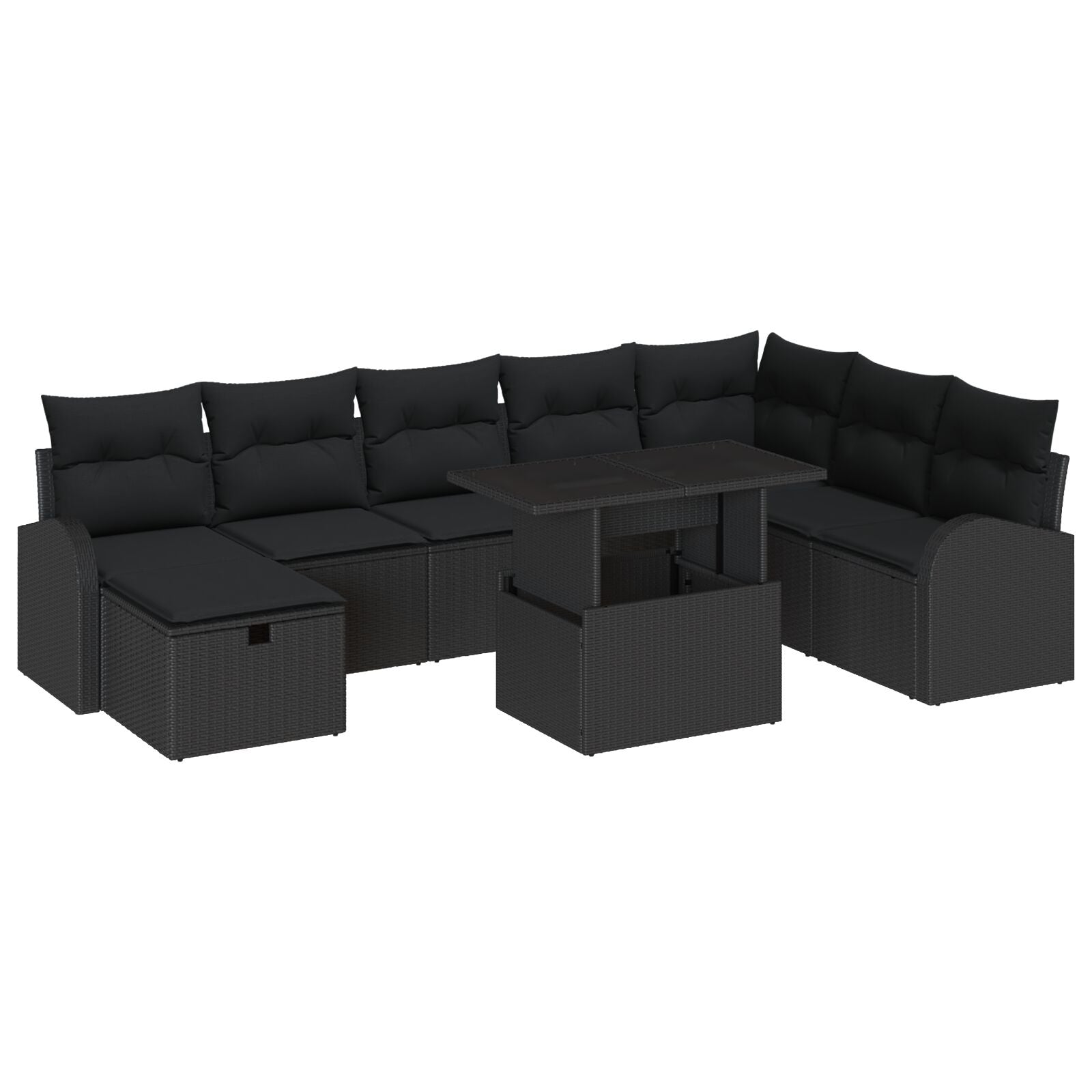 9-Delige Tuin Sofa Set Met Kussens Zwart Poly Rattan