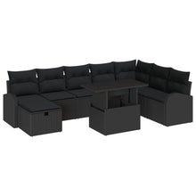 9-Delige Tuin Sofa Set Met Kussens Zwart Poly Rattan