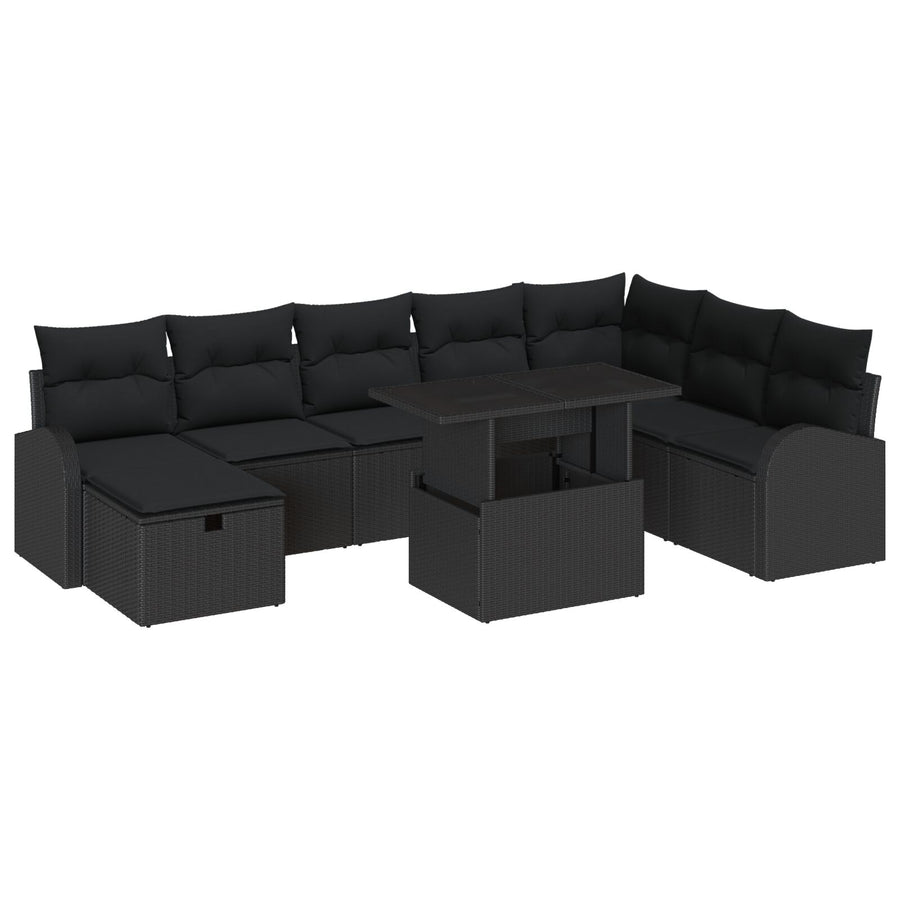9-Delige Tuin Sofa Set Met Kussens Zwart Poly Rattan