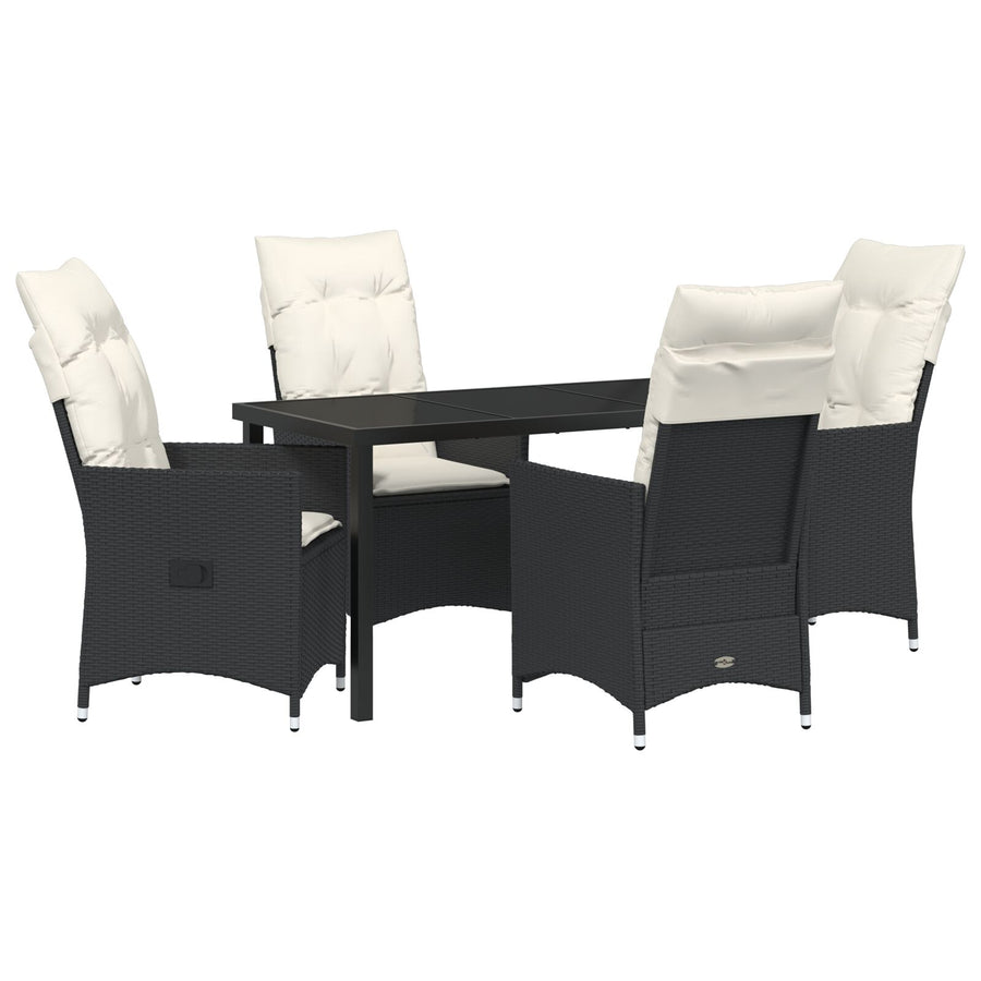 5 Delige Tuin Eetset Met Kussens Zwart Poly Rattan