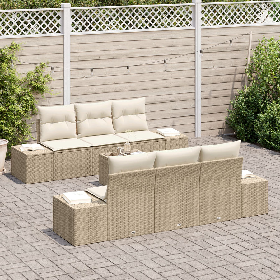 7-Delige Tuinsofa Set Met Kussens Beige Poly Rattan