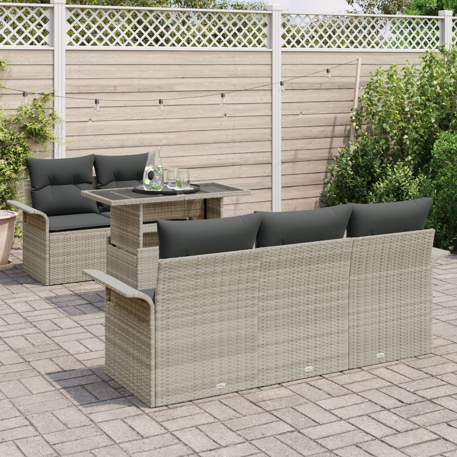 6-Delig Tuin Sofa Set Met Kussens Lichtgrijs Poly Rattan
