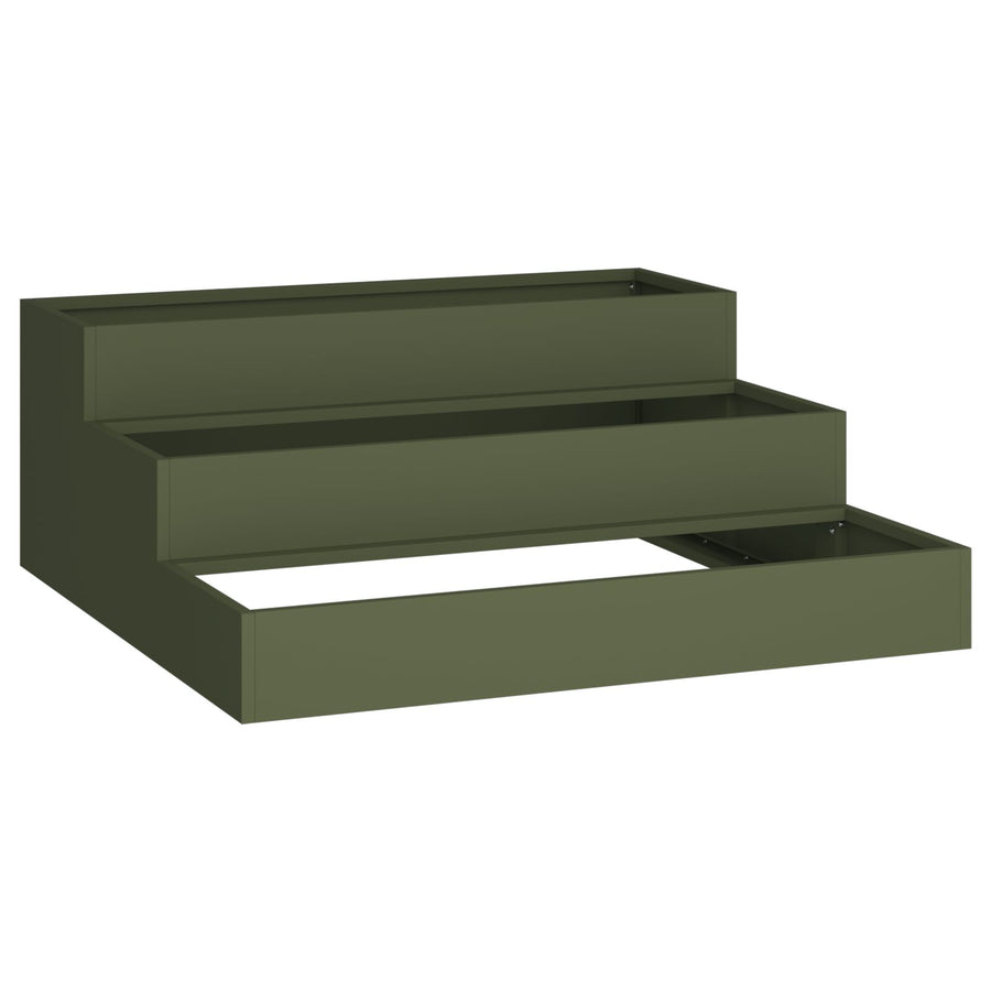 Tuin Plantenbak 3-Laags Staal 90 x 90 x 35 cm Olijfgroen