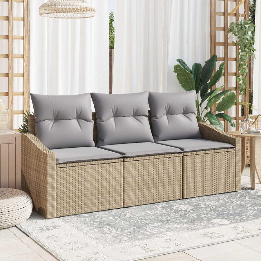Tuin Sofa Set Set Van 3 Lichtgrijs, Beige Rattan, Polyester Kussens Gegalvaniseerd Staal