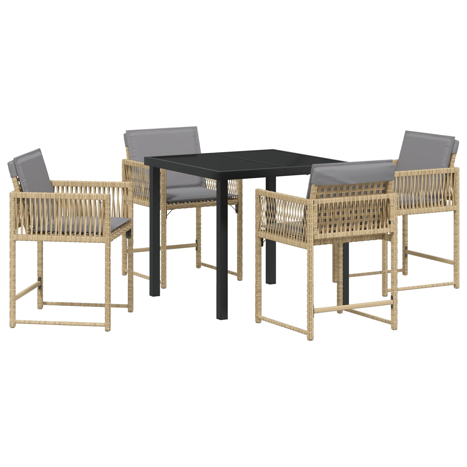 5-Delig Tuin Eetset Met Kussens Beige Poly Riet