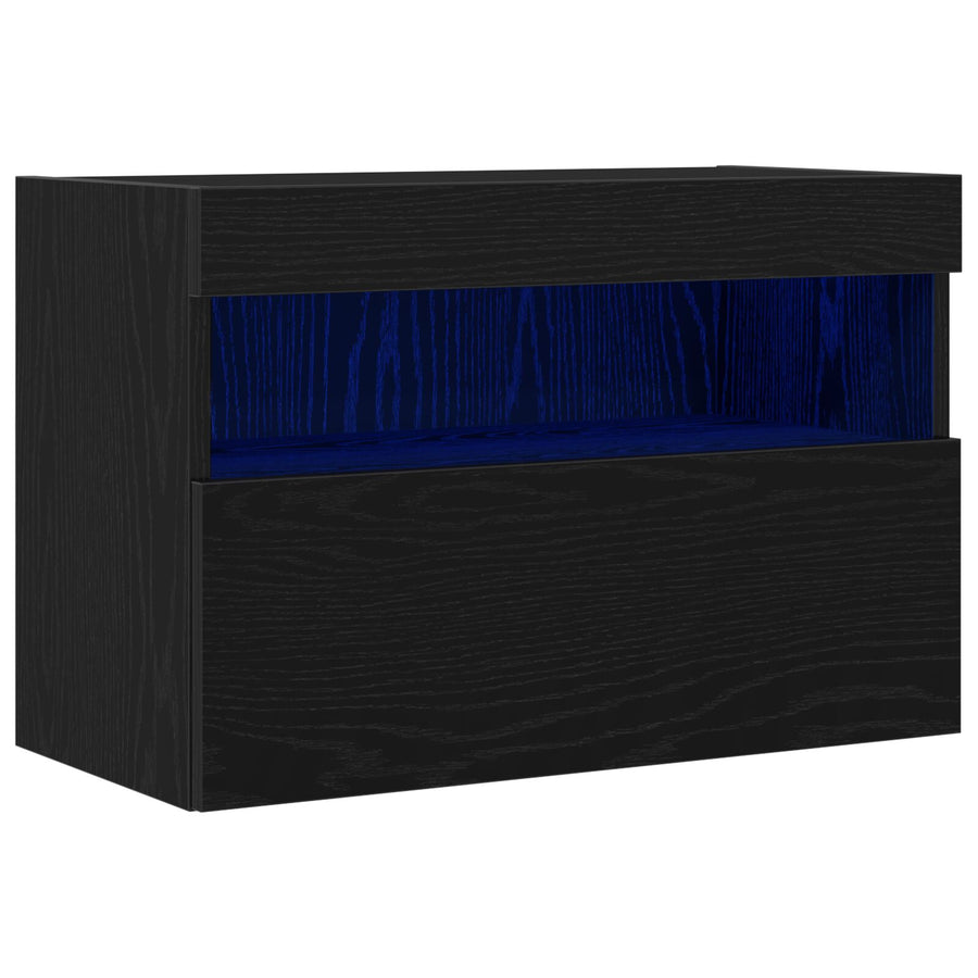 Tv Wandkast Met Led-Verlichting 1 Zwart eiken