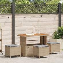 4 Delige Tuin Eettafelset Met Kussens Poly Rattan Acacia 110 cm Beige en grijs 3 krukken