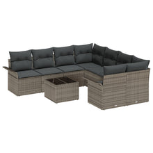 9-Delige Tuinsofa Set Met Kussens Grijs Poly Rattan