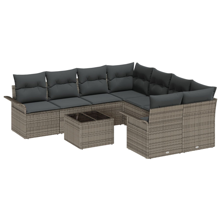 9-Delige Tuinsofa Set Met Kussens Grijs Poly Rattan