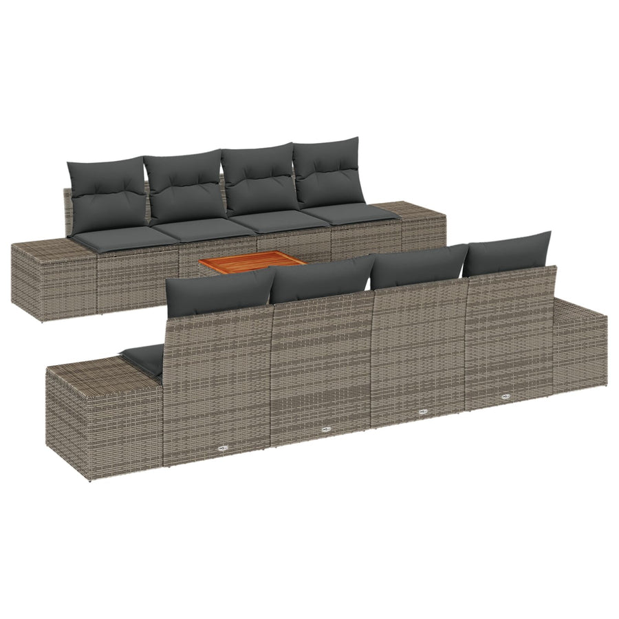 9-Delige Tuinbankset Met Kussens Grijs Poly Rattan Acacia