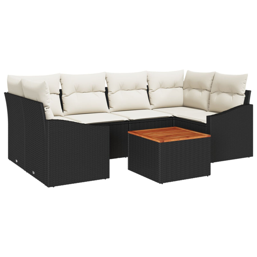 7-Delige Tuin Sofa Set Met Kussens Zwart Poly Rattan Acacia