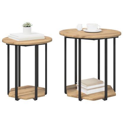 Bijzettafel 2 Stuks Geengineerd Hout En Metaal Artisan eiken