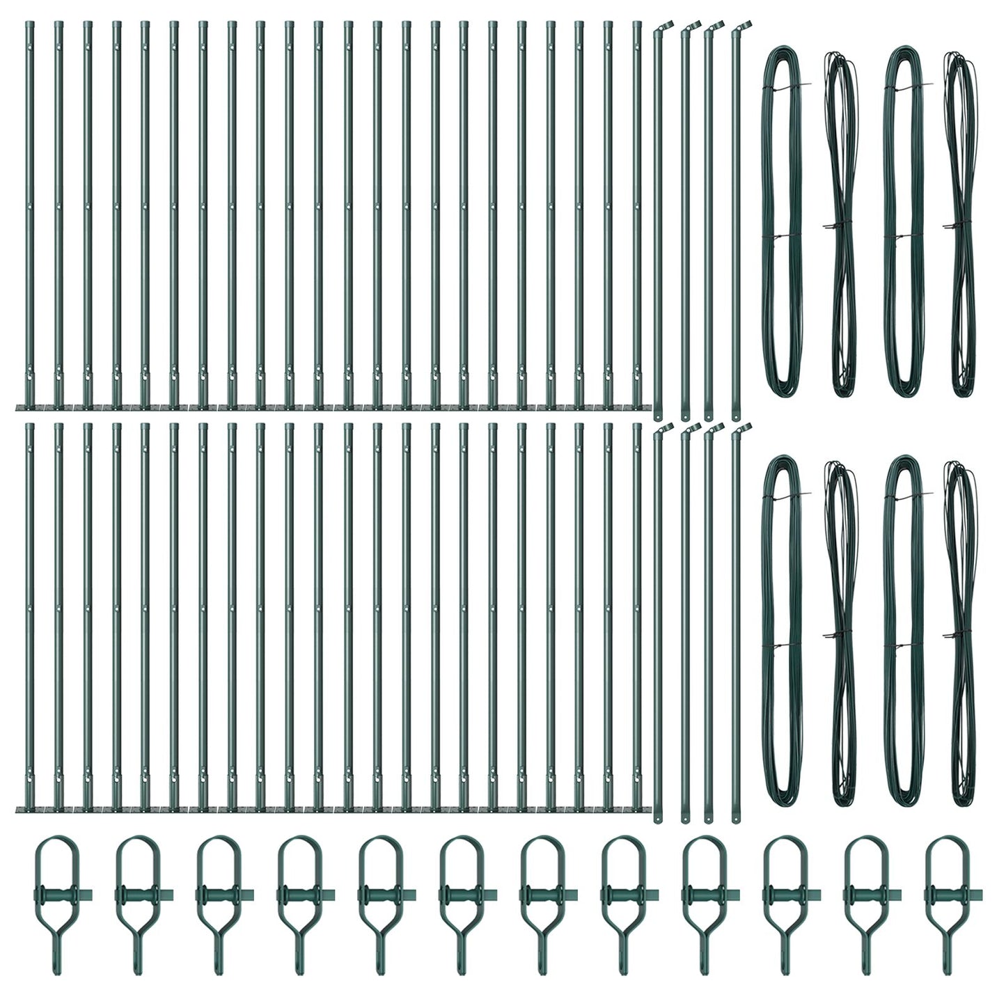 Hekpalen Set Van 52 Gepoedercoat Staal 3.2 X 3.2 X Groen 90 cm 52x betonnen paal